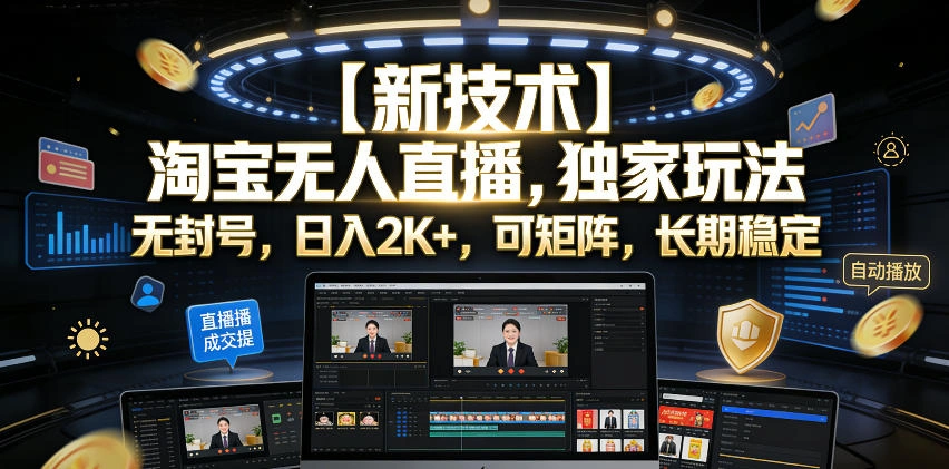 【新技术】淘宝无人直播，独家玩法，无封号，日入2K+，可矩阵，长期稳定【揭秘】-科技美南博客