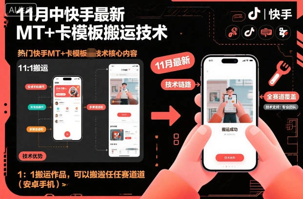 11月中快手最新MT+卡模板搬运技术，1：1搬运作品，可以搬运任何赛道(安卓手机)-科技美南博客