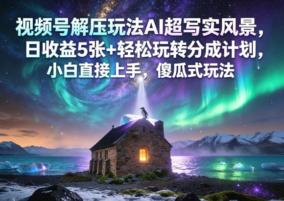 视频号解压玩法AI超写实风景，日收益5张+轻松玩转分成计划，小白直接上手，傻瓜式玩法-科技美南博客