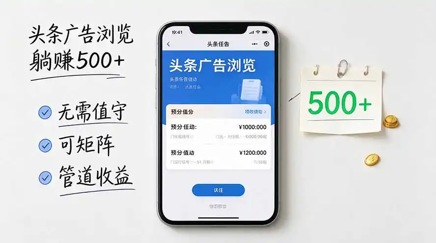 头条广告浏览躺赚500+无需值守，可矩阵并附有管道收益-科技美南博客