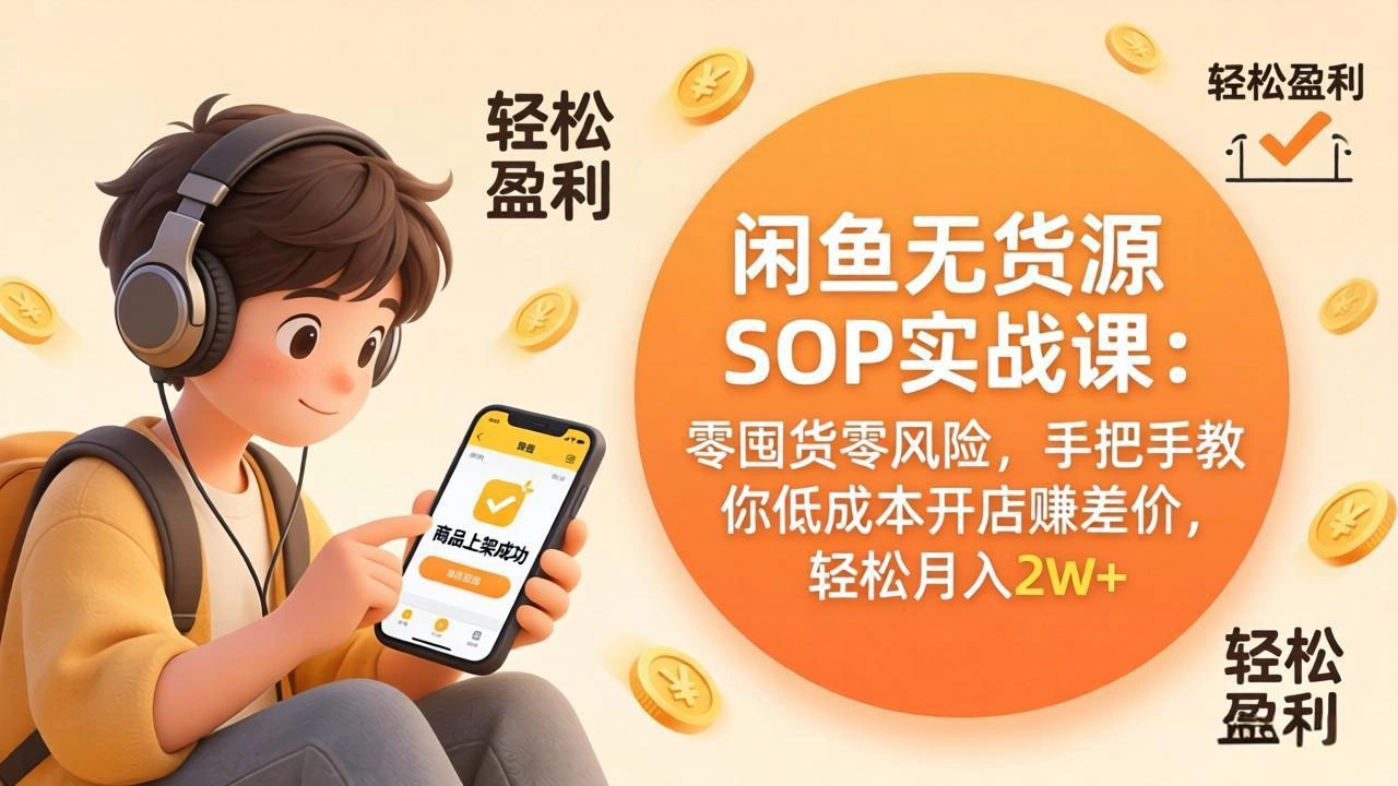 闲鱼无货源SOP实战课：零囤货零风险，手把手教你低成本开店赚差价，轻松月入2w+-科技美南博客