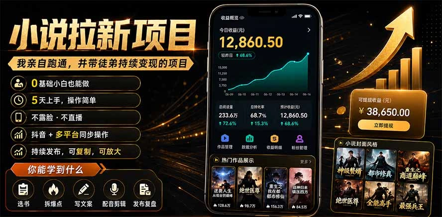 抖音及多平台小说拉新项目：我亲自跑通并持续带徒弟实操｜0基础小白5天上手快速变现-科技美南博客