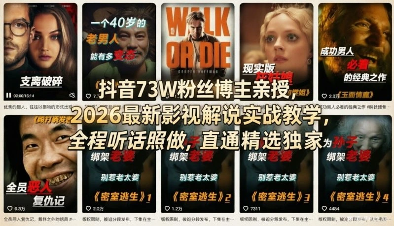抖音73W粉丝博主亲授，2026最新影视解说实战教学，全程听话照做，直通精选独家-科技美南博客