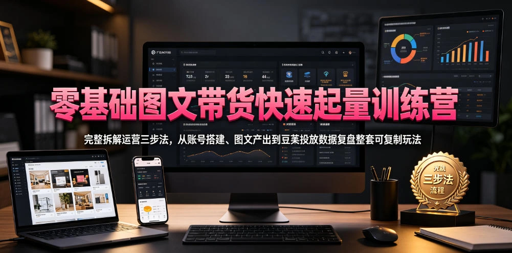 零基础图文带货快速起量训练营，完整拆解运营三步法，从账号搭建、图文产出到豆荚投放数据复盘整套可复制玩法-科技美南博客