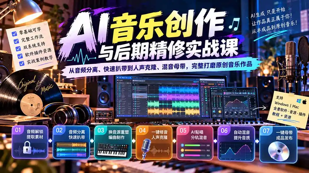 AI音乐创作与后期精修实战课：从音频分离、快速扒带到人声克隆、混音母带，完整打磨原创音乐作品-科技美南博客