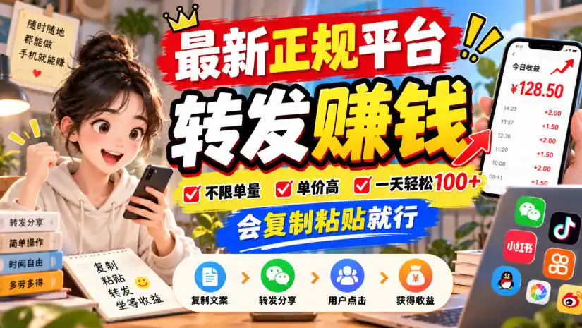 最新正规平台,转发賺钱,不限单量,单价高,一天轻松100+,会复制粘贴就行【揭秘】-科技美南博客