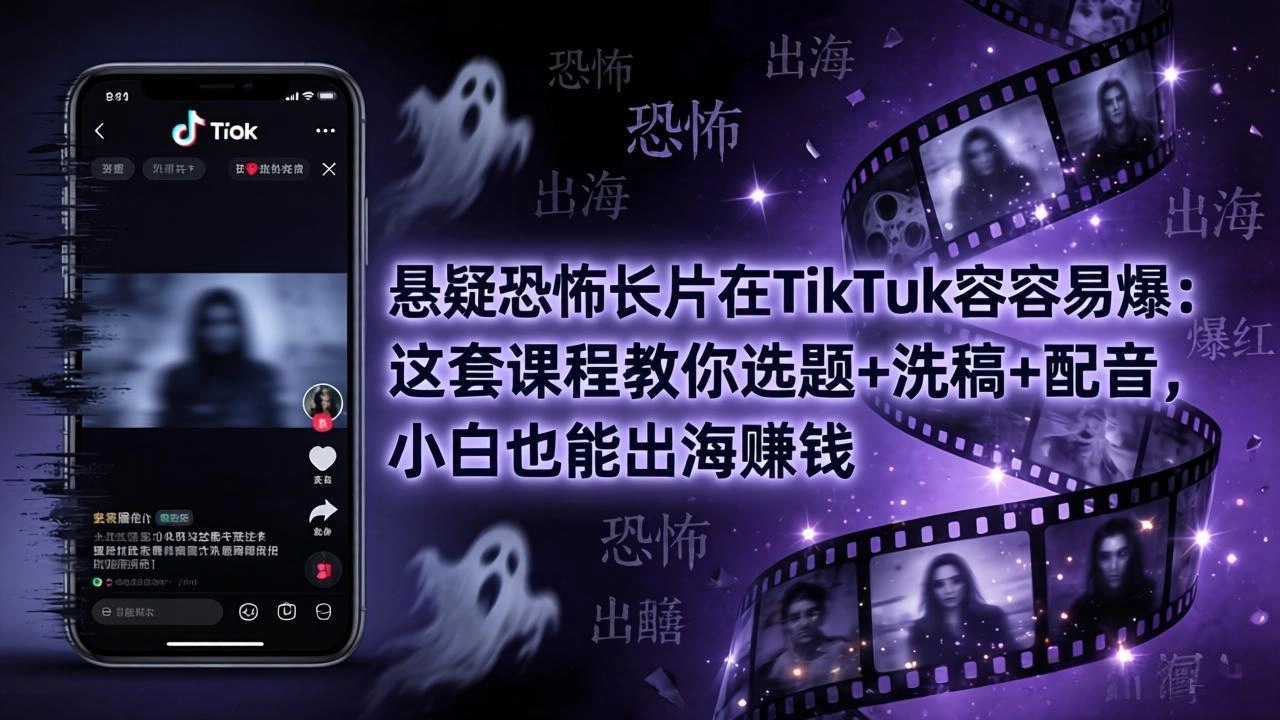 悬疑恐怖长片在TikTok最容易爆：这套课程教你选题+洗稿+配音，小白也能出海赚钱-科技美南博客