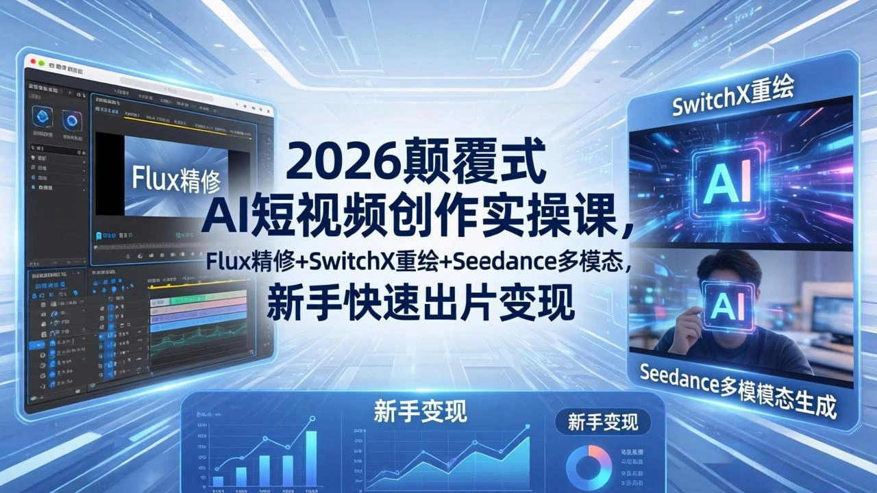 2026颠覆式 AI短视频创作课-5月更新，Flux精修+SwitchX重绘+Seedance多模态，新手快速出片变现-科技美南博客