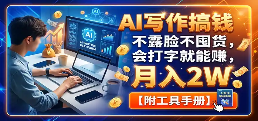 AI写作搞钱:不露脸不囤货,会打字就能赚,月入2W【附工具手册】-科技美南博客