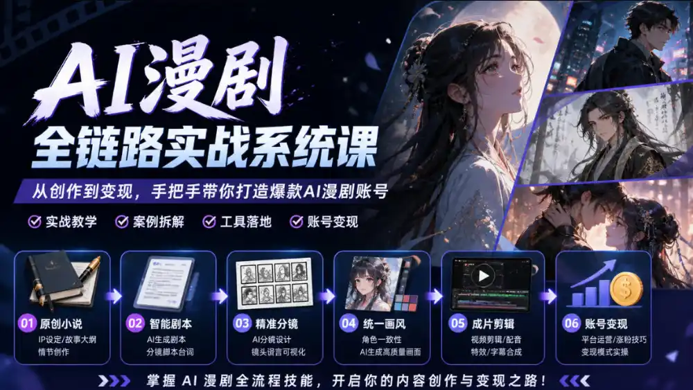 AI漫剧全链路实战系统课｜原创小说、智能剧本、精准分镜、统一画风、成片剪辑、账号变现实操教学-科技美南博客