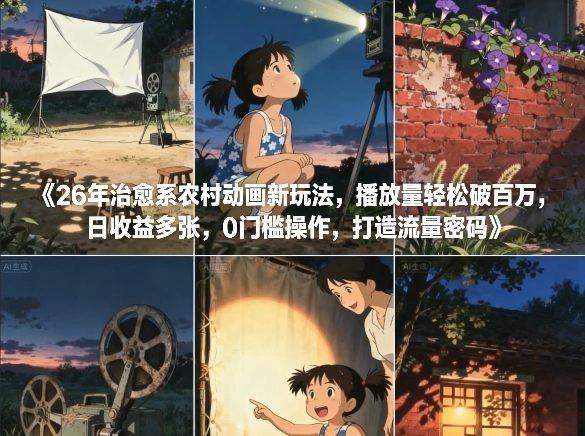 26年治愈系农村动画新玩法，播放量轻松破百万，日收益多张，0门槛操作，打造流量密码-科技美南博客