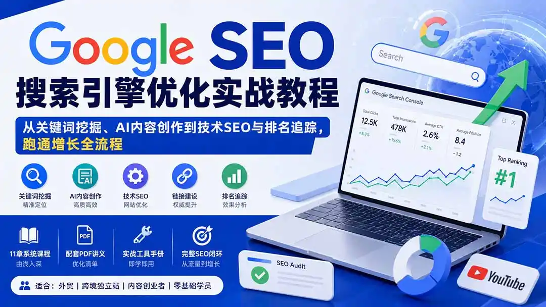 Google SEO搜索引擎优化实战教程:从关键词挖掘、AI内容创作到技术SEO与排名追踪,跑通增长全流程-科技美南博客