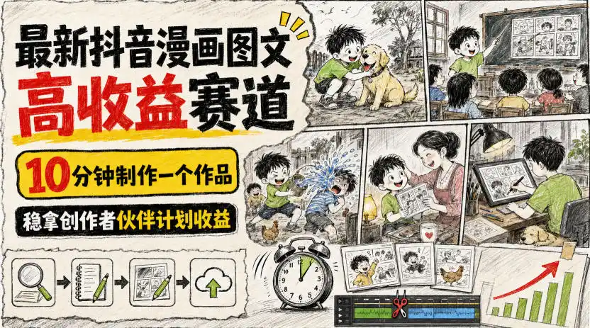 最新抖音漫画图文高收益赛道，10分钟制作一个作品，稳拿创作者伙伴计划收益-科技美南博客
