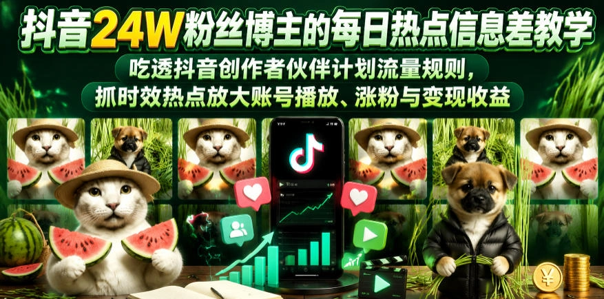 抖音24W粉丝博主的每日热点信息差教学，吃透创作者伙伴计划流量规则，抓时效热点放大账号播放、涨粉与变现收益-科技美南博客